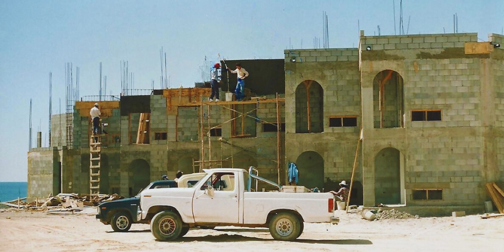 Historic construction of Playa Bonita Resort in the 1980s on Sandy Beach in Rocky Point