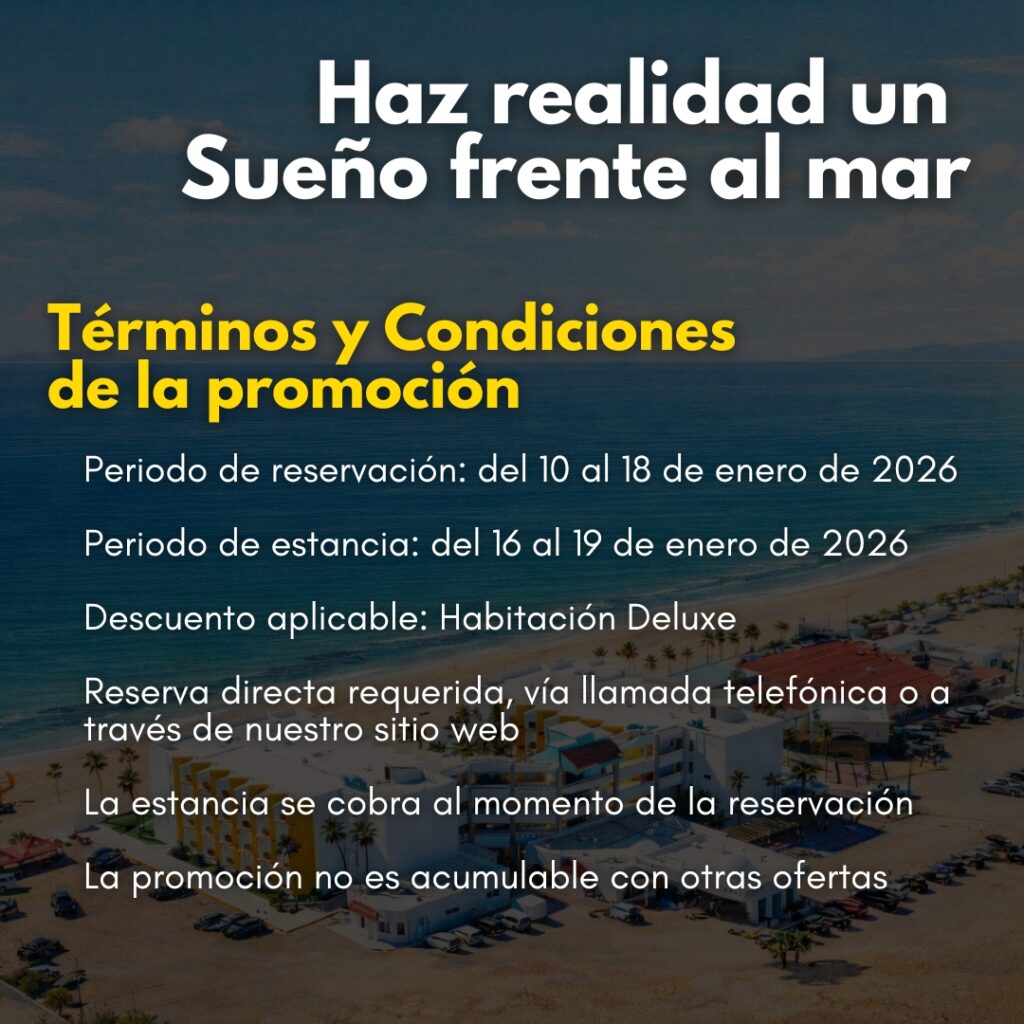 Imagen con términos y condiciones de la promoción de invierno del Hotel Playa Bonita Resort en Puerto Peñasco